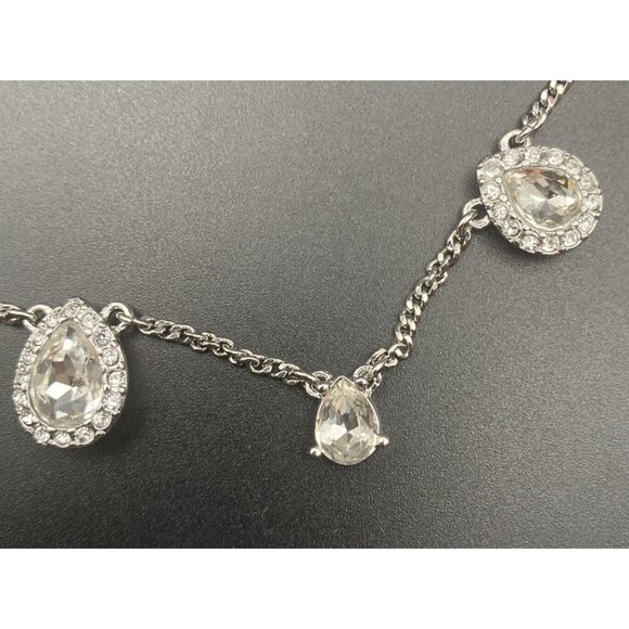 Signed Givenchy Necklace Rhinestone Pear Shape Crystal Silver Tone 15" + 3" NWT - Picture 4 of 9